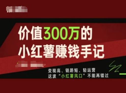价值300万的小红书赚钱手记，变现高、链路短、轻运营，这波“小红薯风口”不能再错过-悟空聊项目