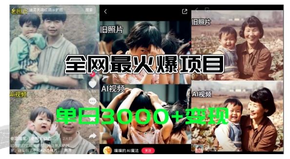 全网爆火的AI让老照片动起来教程，蹭热点日赚3k+，内含免费工具一键可生成【揭秘】-悟空聊项目