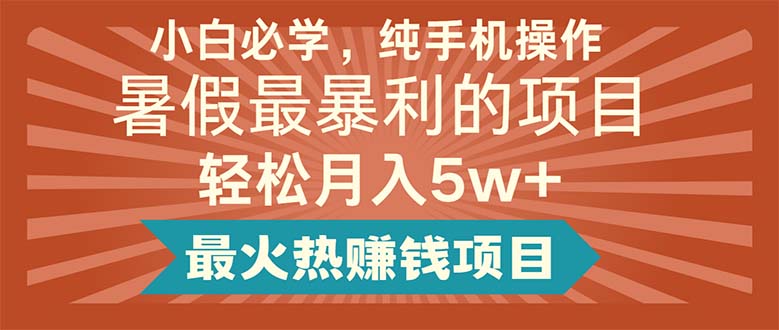 （11583期）小白必学，纯手机操作，暑假最暴利的项目轻松月入5w+最火热赚钱项目-悟空聊项目