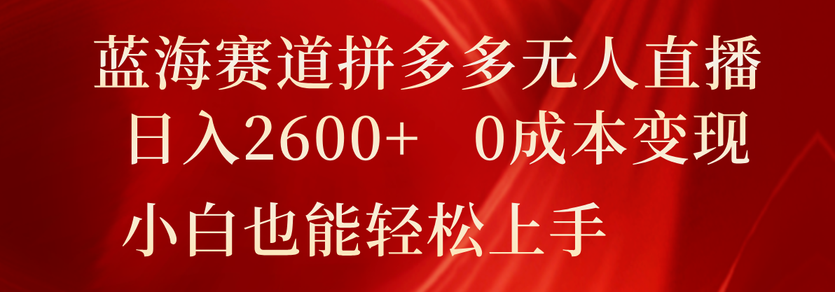 蓝海赛道拼多多无人直播，日入2600+，0成本变现，小白也能轻松上手-悟空聊项目
