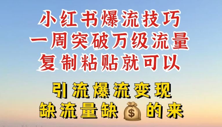 小红书爆流技巧，一周突破万级流量，复制粘贴就可以，引流爆流变现【揭秘】-悟空聊项目