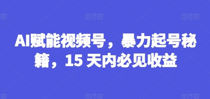AI赋能视频号，暴力起号秘籍，15 天内必见收益【揭秘】-悟空聊项目