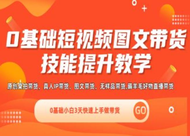 0基础短视频图文带货实操技能提升教学(直播课+视频课),0基础小白3天快速上手做带货-悟空聊项目