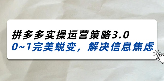 （11658期）2024_2025拼多多实操运营策略3.0，0~1完美蜕变，解决信息焦虑（38节）-悟空聊项目