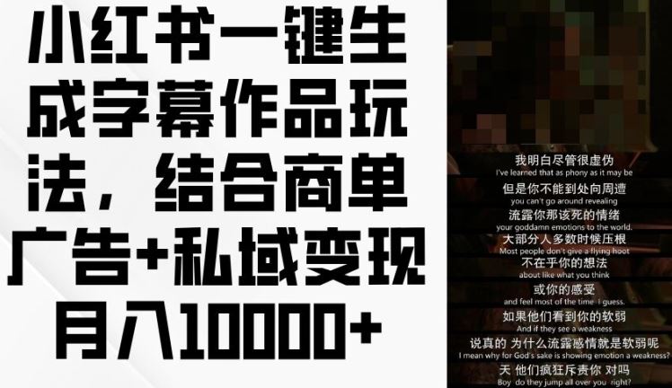 小红书一键生成字幕作品玩法，结合商单广告+私域变现月入1w+【揭秘】-悟空聊项目