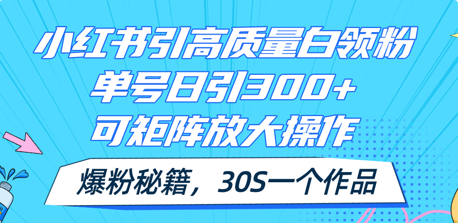 （11692期）小红书引高质量白领粉，单号日引300+，可放大操作，爆粉秘籍！30s一个作品-悟空聊项目