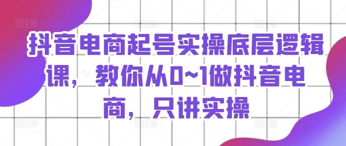 抖音电商起号实操底层逻辑课，教你从0~1做抖音电商，只讲实操-悟空聊项目
