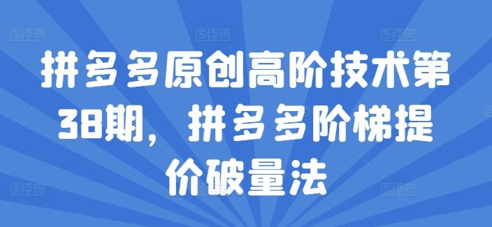 拼多多原创高阶技术第38期，拼多多阶梯提价破量法-悟空聊项目