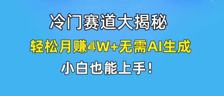 冷门赛道大揭秘，轻松月赚1W+无需AI生成，小白也能上手【揭秘】-悟空聊项目