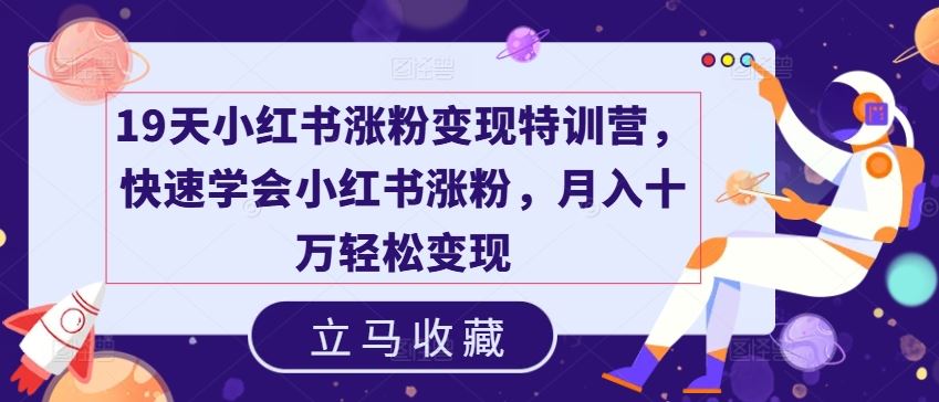 19天小红书涨粉变现特训营，快速学会小红书涨粉，月入十万轻松变现-悟空聊项目
