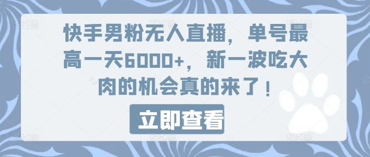快手男粉无人直播，单号最高一天6000+，新一波吃大肉的机会真的来了-悟空聊项目