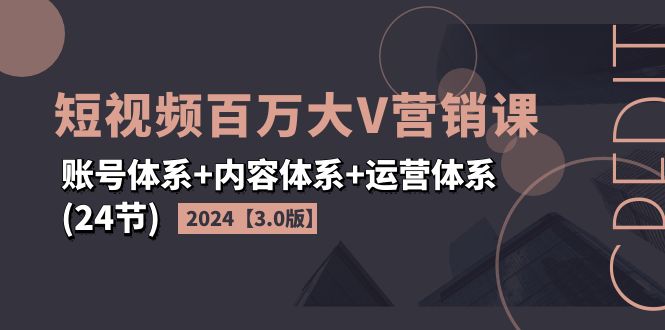 （11795期）2024短视频·百万大V营销课【3.0版】账号体系+内容体系+运营体系(24节)-悟空聊项目
