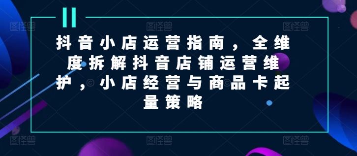 抖音小店运营指南，全维度拆解抖音店铺运营维护，小店经营与商品卡起量策略-悟空聊项目