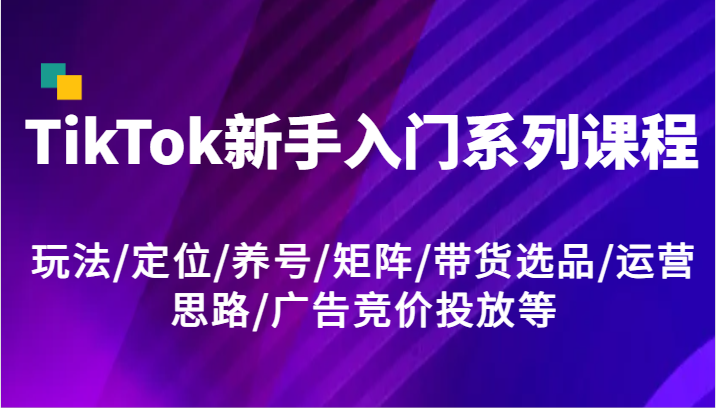 TikTok新手入门系列课程，玩法/定位/养号/矩阵/带货选品/运营思路/广告竞价投放等-悟空聊项目