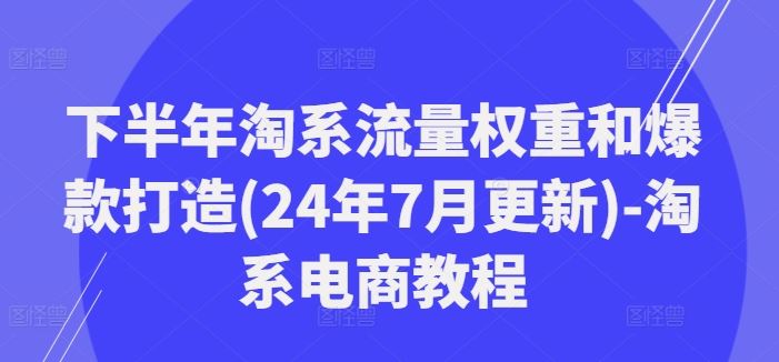 下半年淘系流量权重和爆款打造(24年7月更新)-淘系电商教程-悟空聊项目