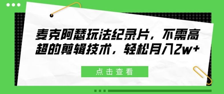 麦克阿瑟玩法纪录片，不需高超的剪辑技术，轻松月入2w+【揭秘】-悟空聊项目