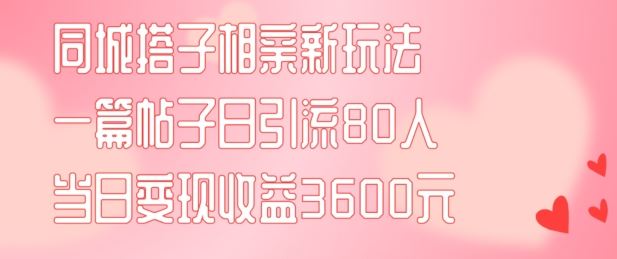同城搭子相亲新玩法一篇帖子引流80人当日变现3600元(项目教程+实操教程)【揭秘】-悟空聊项目
