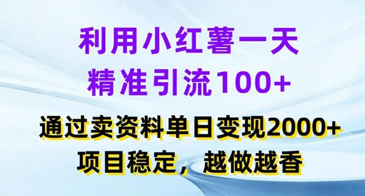 利用小红书一天精准引流100+，通过卖项目单日变现2k+，项目稳定，越做越香【揭秘】-悟空聊项目