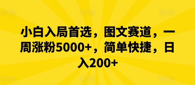 小白入局首选，图文赛道，一周涨粉5000+，简单快捷，日入200+-悟空聊项目