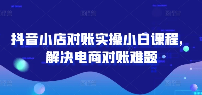 抖音小店对账实操小白课程，解决电商对账难题-悟空聊项目