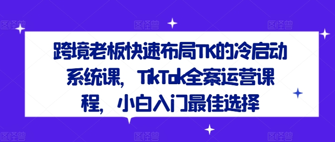 跨境老板快速布局TK的冷启动系统课，TikTok全案运营课程，小白入门最佳选择-悟空聊项目