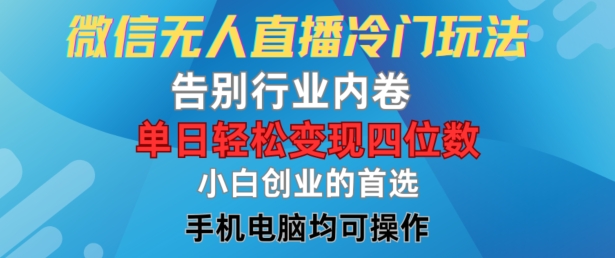 微信无人直播冷门玩法，告别行业内卷，单日轻松变现四位数，小白的创业首选-悟空聊项目