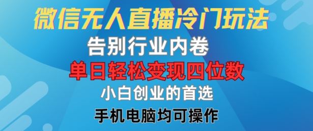 微信无人直播冷门玩法，告别行业内卷，单日轻松变现四位数，小白的创业首选【揭秘】-悟空聊项目