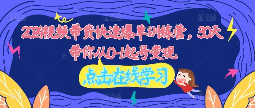 2024视频带货快速爆单训练营，30天带你从0-1起号变现-悟空聊项目