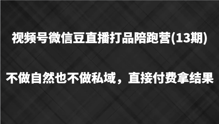 视频号微信豆直播打品陪跑(13期)，不做不自然流不做私域，直接付费拿结果-悟空聊项目