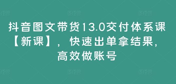 抖音图文带货13.0交付体系课【新课】，快速出单拿结果，高效做账号-悟空聊项目