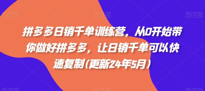 拼多多日销千单训练营，从0开始带你做好拼多多，让日销千单可以快速复制(更新24年8月)-悟空聊项目