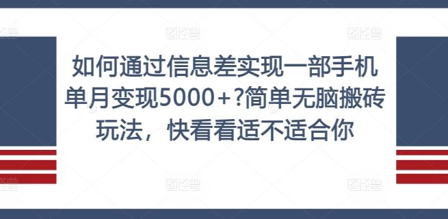 如何通过信息差实现一部手机单月变现5000+?简单无脑搬砖玩法，快看看适不适合你【揭秘】-悟空聊项目