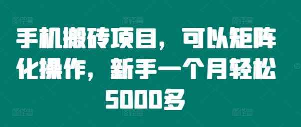 手机搬砖项目，可以矩阵化操作，新手一个月轻松5000多-悟空聊项目