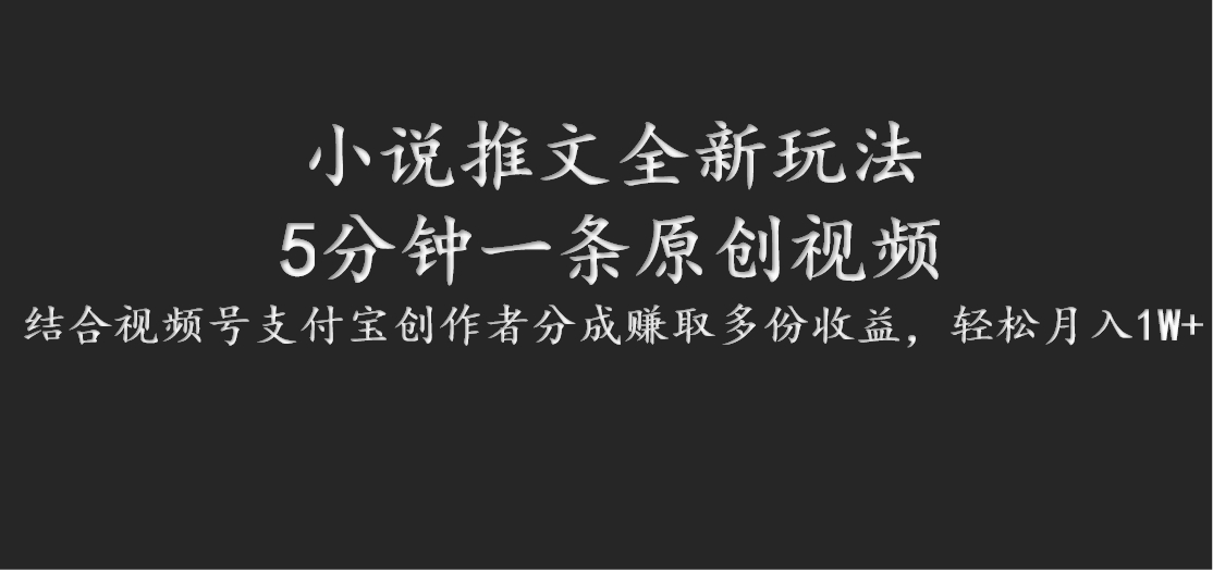 小说推文全新玩法，5分钟一条原创视频，结合视频号支付宝创作者分成赚取多份收益-悟空聊项目