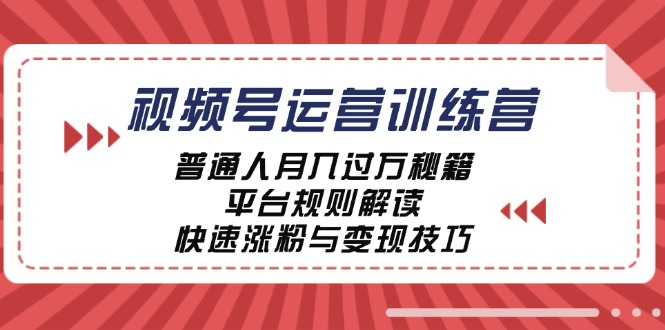 视频号运营训练营：普通人月入过万秘籍，平台规则解读，快速涨粉与变现-悟空聊项目