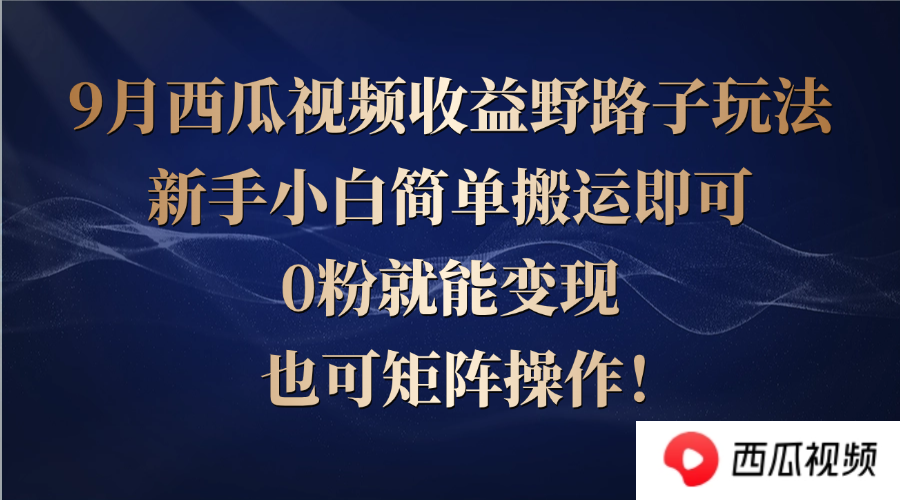 西瓜视频收益野路子玩法，新手小白简单搬运即可，0粉就能变现，也可矩…-悟空聊项目