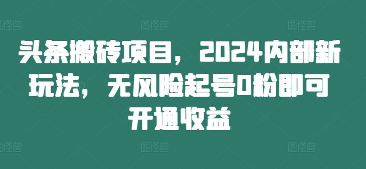 头条搬砖项目，2024内部新玩法，无风险起号0粉即可开通收益-悟空聊项目