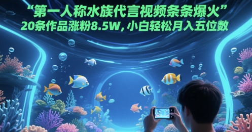 第一人称水族代言视频条条爆火，20条作品涨粉8.5W，小白轻松月入五位数-悟空聊项目