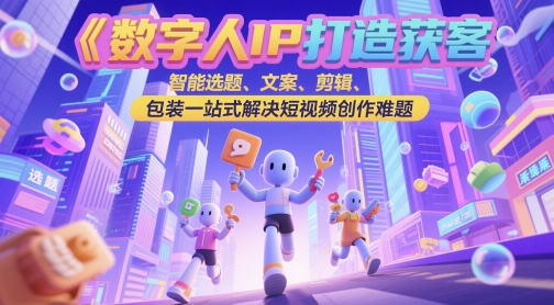 数字人IP打造获客变现实操课，智能选题、文案、剪辑、包装一站式解决短视频创作难题-悟空聊项目