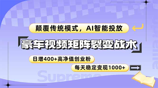 豪车视频矩阵裂变战术，颠覆传统模式，AI智能投放，日增400+高净值创业…-悟空聊项目