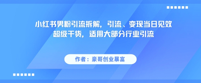 小红书男粉引流拆解，引流、变现当日见效超级干货，适用大部分行业引流-悟空聊项目