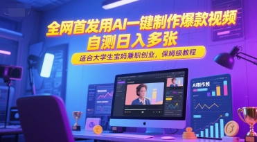 全网首发用AI一键制作爆款视频，自测日入多张，适合大学生宝妈兼职创业，保姆级教程-悟空聊项目