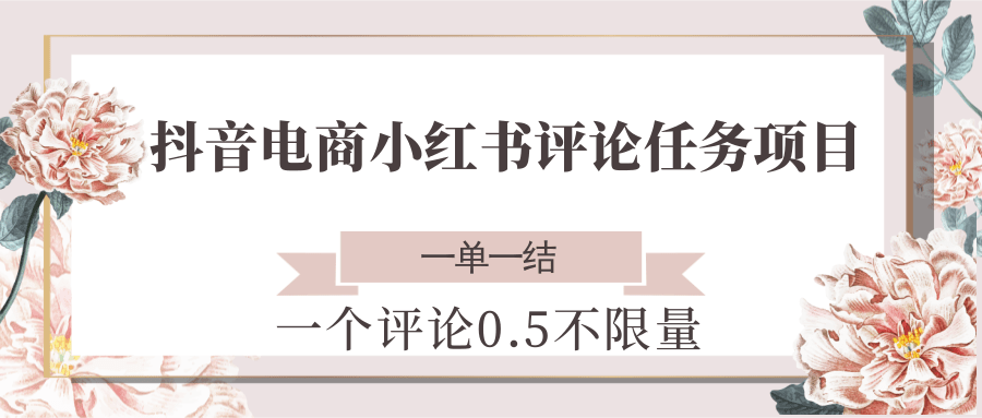 抖音电商小红书评论任务项目，一个评论0.5，一单一结 不限量-悟空聊项目