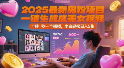 2025最新男粉项目，一键生成美女视频，日引600+色粉 十秒一个视频，小白轻松日入5张【揭秘】-悟空聊项目