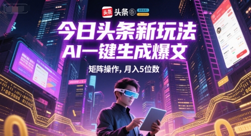 今日头条新玩法，AI一键生成爆文，矩阵操作，月入5位数-悟空聊项目
