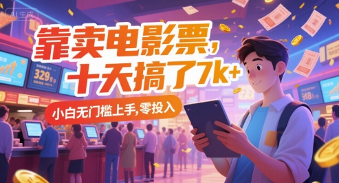 靠卖电影票，十天搞了7k+，小白无门槛上手，零投入【揭秘】-悟空聊项目