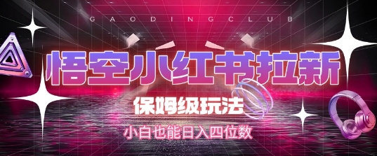 悟空小红书拉新，保姆级玩法，小白也能日入四位数-悟空聊项目
