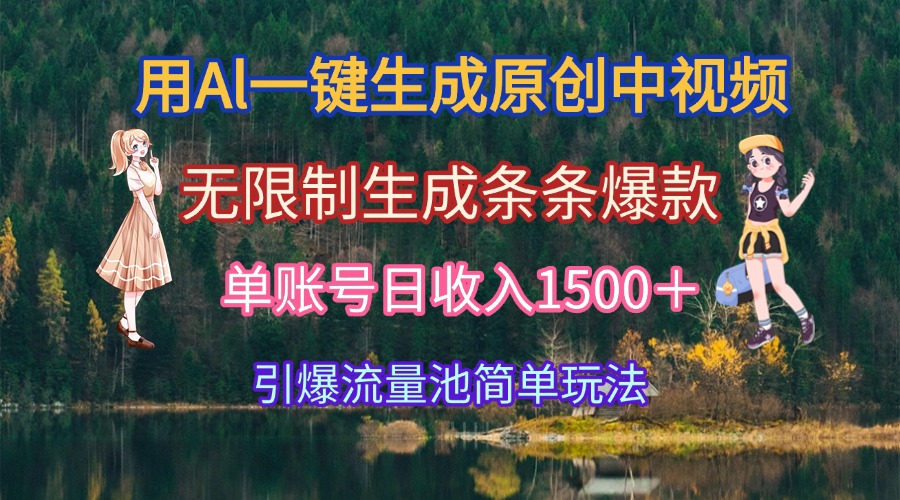 用Al一键生成原创中视频，无限制生成条条爆款，单账号日收入1500＋引爆…-悟空聊项目