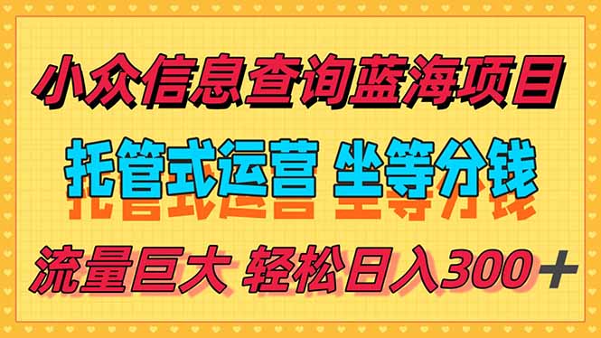 稳定日入300＋，小众信息查询蓝海项目，全程懒人式托管，解放你的时间-悟空聊项目
