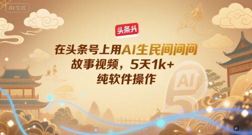 在头条号上用AI生民间故事视频，5天1k+，纯软件操作-悟空聊项目